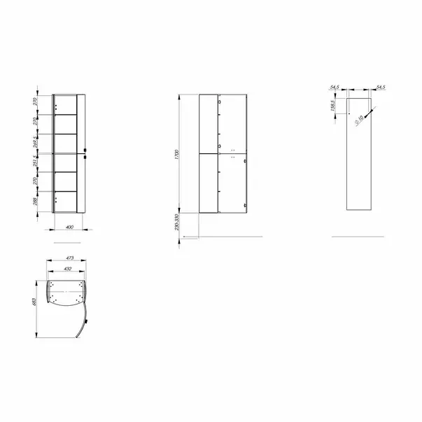 Dulap coloana Oristo Louis, 170 x 47 x 32 cm, usa, mat, albastru, 50-SB2D-47-14 [2]