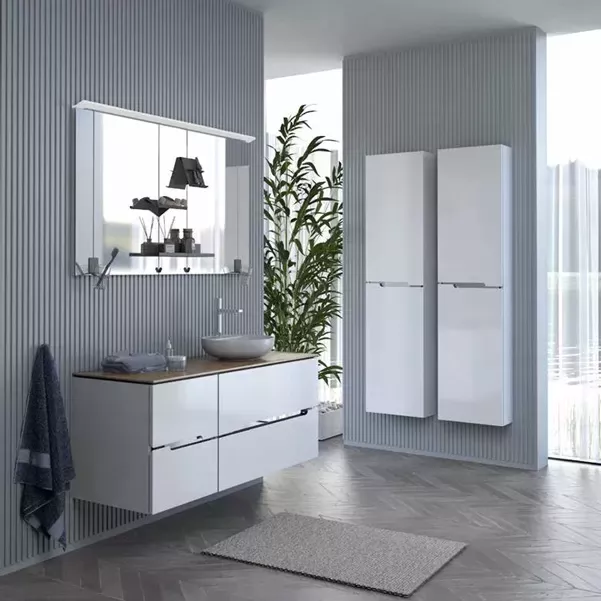 Dulap coloana Oristo Silver, 144 x 35 x 35 cm, usa, lucios, alb, 33-SB2D-35-1-L [3]