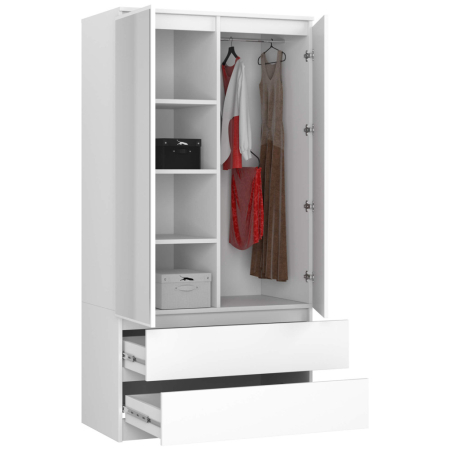 Dulap cu 2 usi si 2 sertare, cu oglinda, PAL laminat 16 mm, 90x51x180 cm, alb [1]