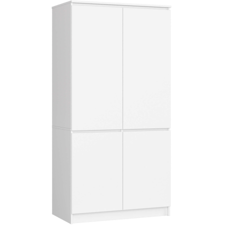 Mobila - Dulap cu 4 usi, rafturi si bara pentru umerase, PAL laminat, 90x51x180 cm, alb mat