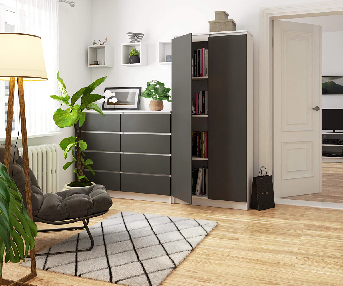 Dulap cu 8 etajere, PAL laminat 16 mm, 80x35x180 cm, alb si grafit [3]