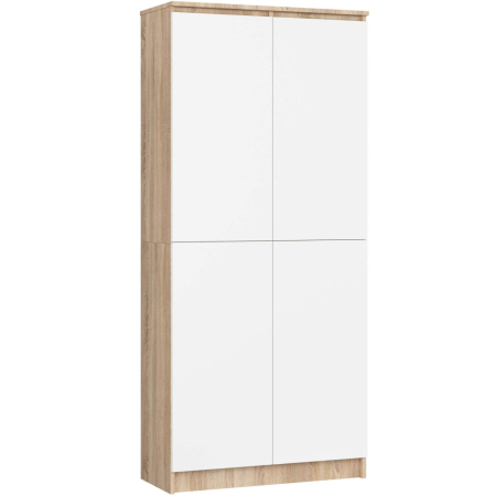 Dormitor & birou - Dulap cu 8 etajere, PAL laminat 16 mm, 80x35x180 cm, stejar sonoma si alb