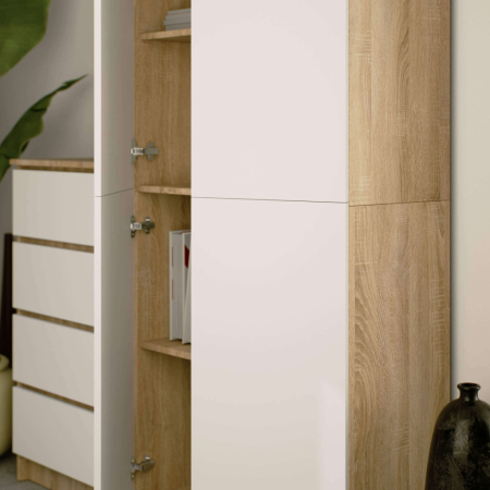 Dulap cu 8 etajere, PAL laminat 16 mm, 80x35x180 cm, stejar sonoma si alb [5]