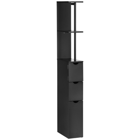 Mobilier pentru baie -  Dulap cu coloana din lemn ce economie de spatiu, dulap de baie cu rafturi, dulap si sertare, negru, 15x33x136cm