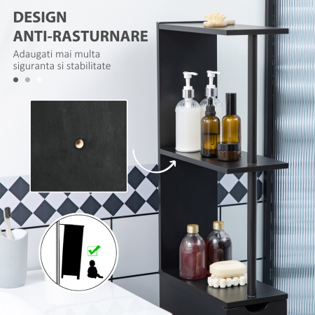  Dulap cu coloana din lemn ce economie de spatiu, dulap de baie cu rafturi, dulap si sertare, negru, 15x33x136cm [5]
