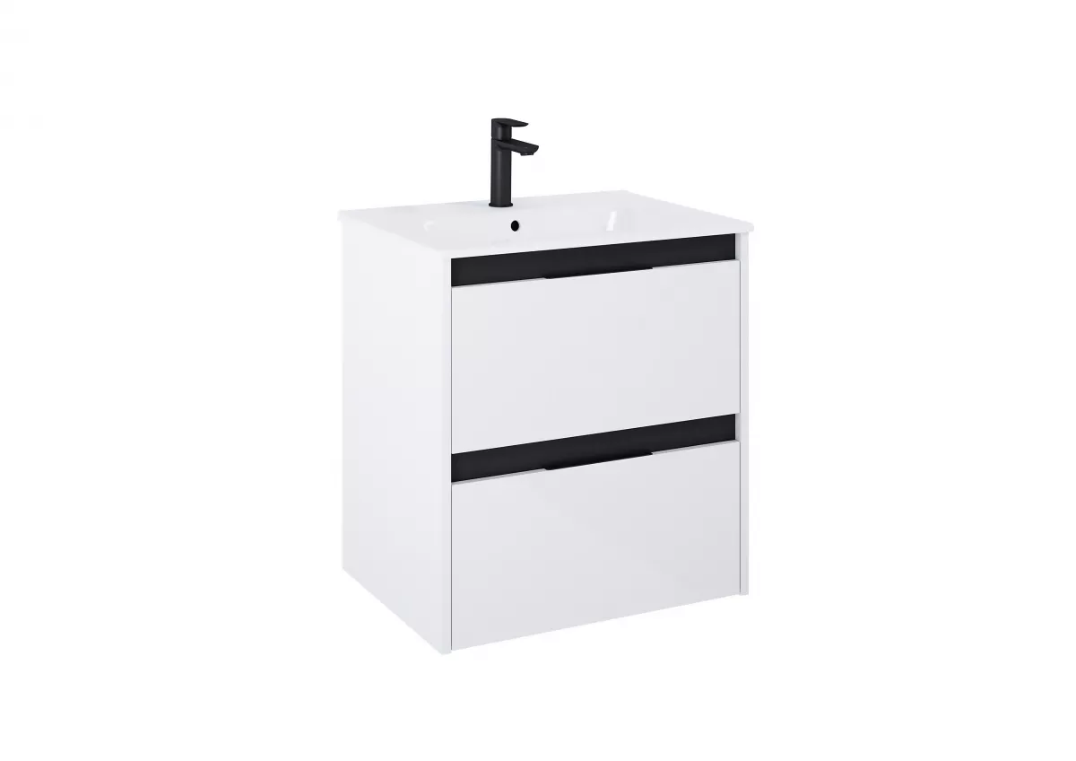 Mobilier pentru baie - Dulap cu lavoar Roca Alpine, suspendat, 60 x 46 x 56 cm, sertar, lucios, alb/negru, A852012606
