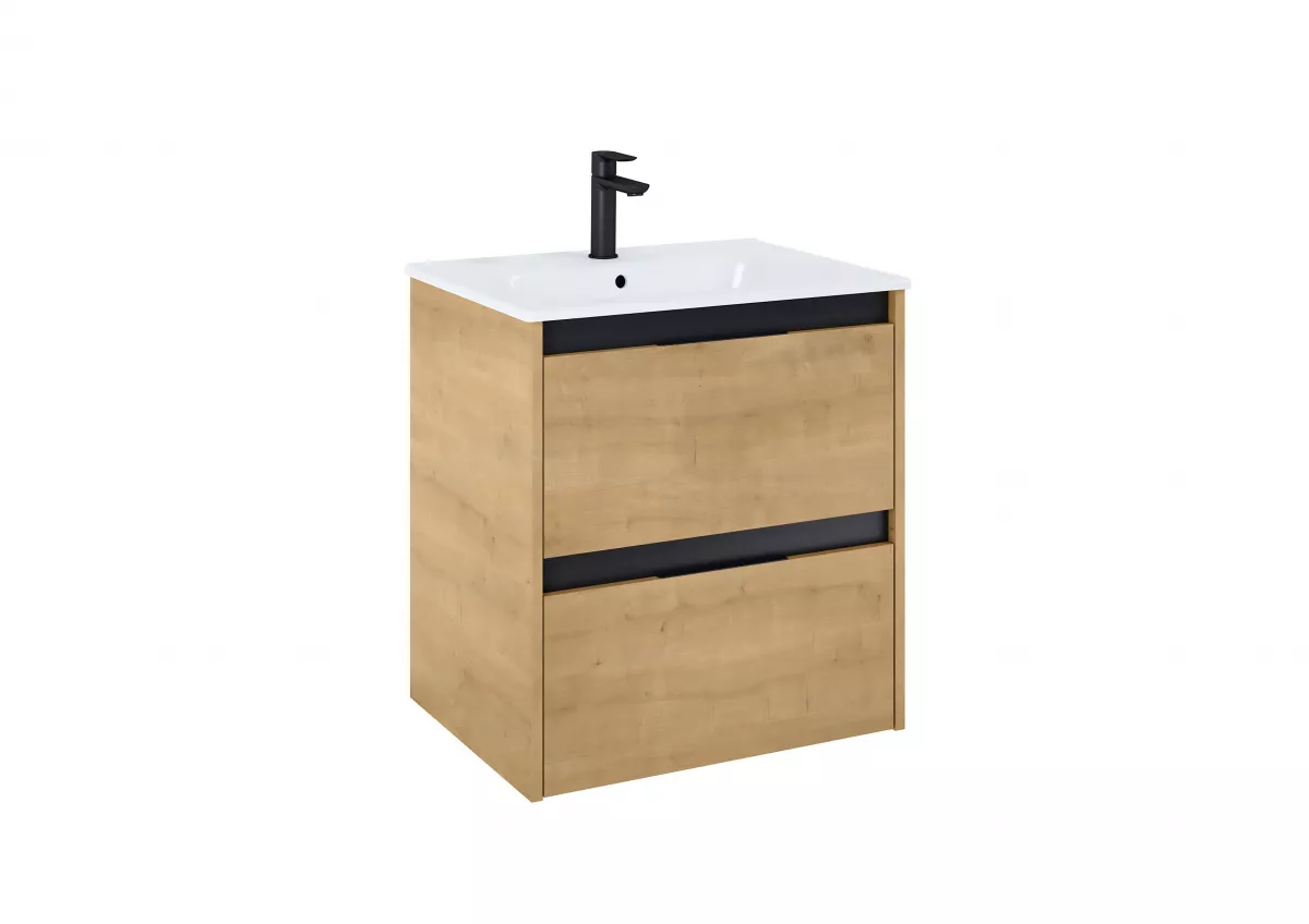 Mobilier pentru baie - Dulap cu lavoar Roca Alpine, suspendat, 60 x 46 x 56 cm, sertar, mat, maro stejar, A852012464