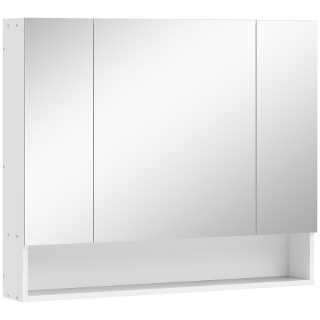 Baie - , Dulap cu Oglinda, 3 Usi Soft Close si Rafturi Reglabile, MDF, sticla, 90 cm x 15 cm x 75 cm, Alb