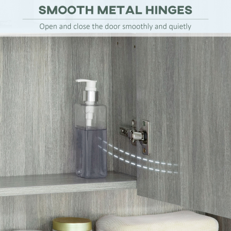  Dulap cu Oglinda, 4 Sectiuni, cu Rafturi Reglabile, din Lemn si Sticla, 90x15x75 cm, Gri [4]