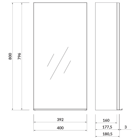Dulap cu oglinda, Cersanit, Virgo 40, maner negru, gri stejar [1]