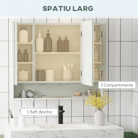  Dulap cu oglinda cu raft reglabil, MDF Sticla 90x15x75cm, Alb [3]