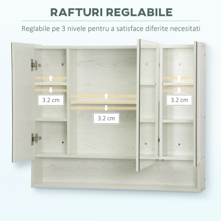  Dulap cu oglinda cu raft reglabil, MDF Sticla 90x15x75cm, Alb [5]