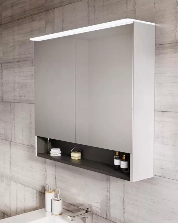 Dulap cu oglinda Oristo Beryl, 80 x 71 x 15 cm, iluminare, mat, alb, 44-SGL2D-80-2 [1]