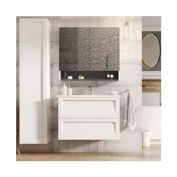 Dulap cu oglinda Oristo Beryl, 80 x 71 x 15 cm, iluminare, mat, alb, 44-SGL2D-80-2 [2]