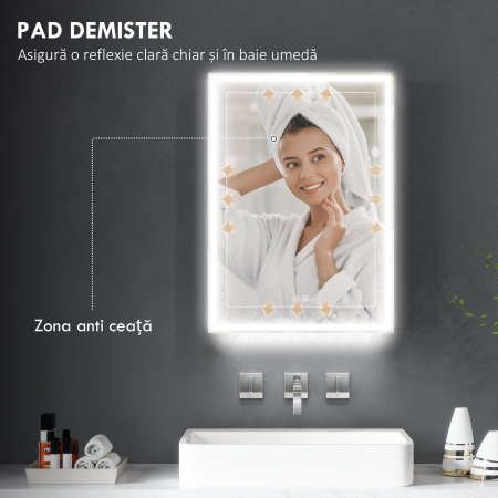  Dulap cu Oglinda pentru Baie cu Lumina LED si Priza pentru Aparat de Ras, Dulap Suspendat cu Pad Anti-Ceata, Reglare Luminozitate, 3 Culori, Negru [4]