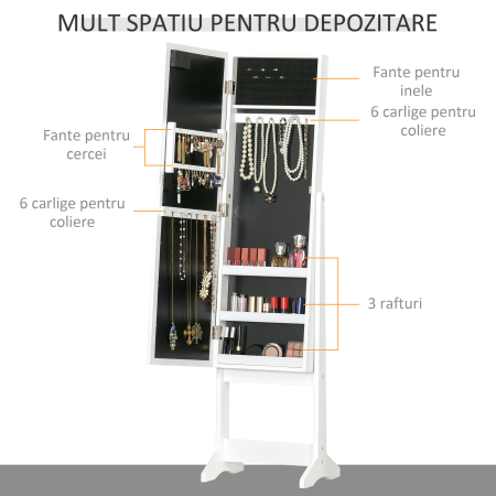  dulap cu oglinda, pentru bijuterii, 36x30x136 cm, alb [3]