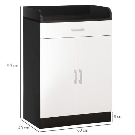  Dulap cu sertar si raft reglabil, din MDF, 60x40x90cm, Alb Negru [2]