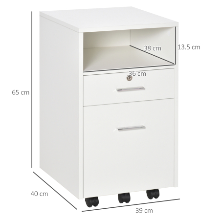  Dulap cu Sertare Blocabile, 2 Chei Incluse, cu 5 roti cu rotatie la 360°, cu 2 Chei, Alb [2]