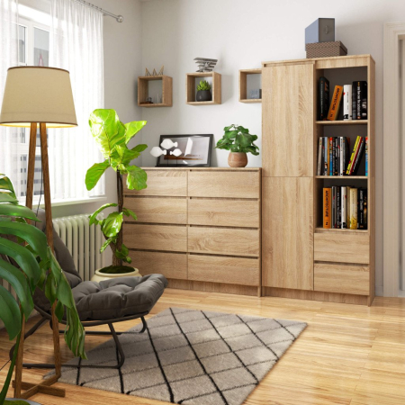 Dulap cu usa, 2 sertare si 7 rafturi, PAL laminat 16 mm, 80x35x180 cm, sonoma [1]