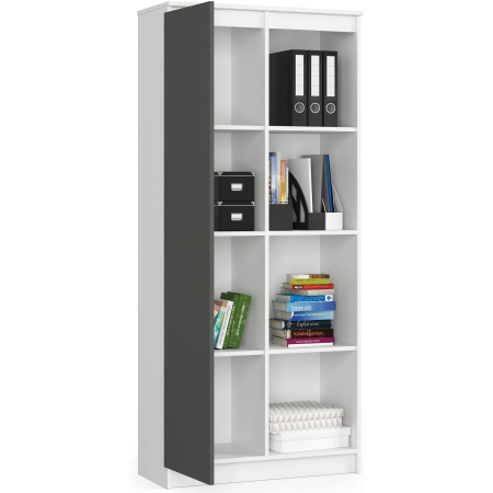 Dulap cu usa si 8 etajere, PAL laminat 16 mm, 80x35x180 cm, alb si gri [4]