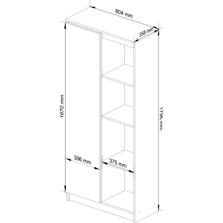 Dulap cu usa si 8 etajere, PAL laminat 16 mm, 80x35x180 cm, alb si gri [2]