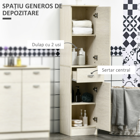  Dulap de baie 150 cm - Lemn cu Sertar si Raft Reglabil [3]