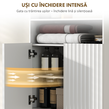  Dulap de Baie cu 2 Rafturi Deschise si Dulap, Dulap Compact cu Usi Amortizate, Raft Reglabil, pentru Bucatarie Living, 60x31.8x93 cm, Alb [5]