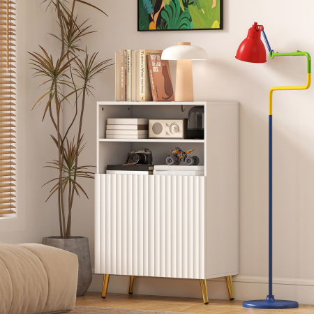  Dulap de Baie cu 2 Rafturi Deschise si Dulap, Dulap Compact cu Usi Amortizate, Raft Reglabil, pentru Bucatarie Living, 60x31.8x93 cm, Alb [8]