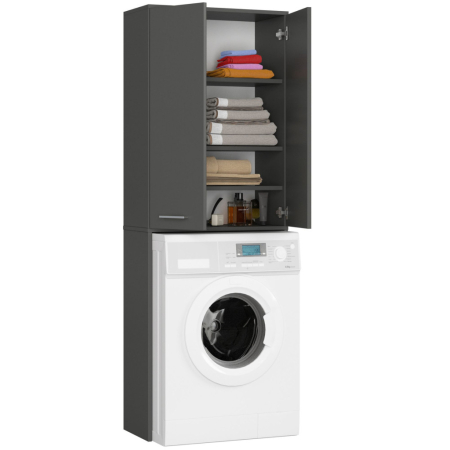 Dulap de baie cu 2 usi si 4 rafturi, pentru spatiul de deasupra masinii de spalat, 64x30x180 cm, gri grafit [1]