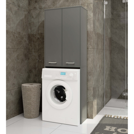 Dulap de baie cu 2 usi si 4 rafturi, pentru spatiul de deasupra masinii de spalat, 64x30x180 cm, gri grafit [4]