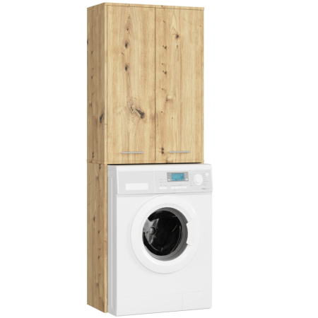 Mobilier pentru baie - Dulap de baie cu 2 usi si 4 rafturi, pentru spatiul de deasupra masinii de spalat, 64x30x180 cm, stejar artisan