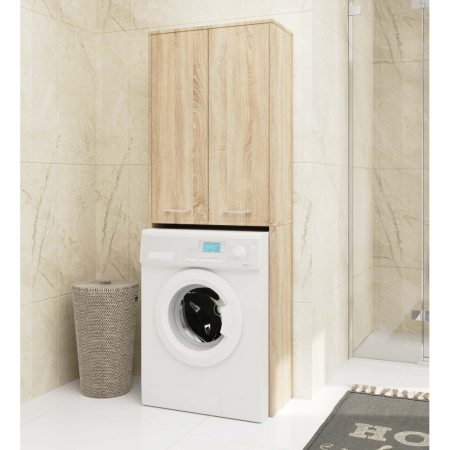 Dulap de baie cu 2 usi si 4 rafturi, pentru spatiul de deasupra masinii de spalat, 64x30x180 cm, stejar sonoma [3]