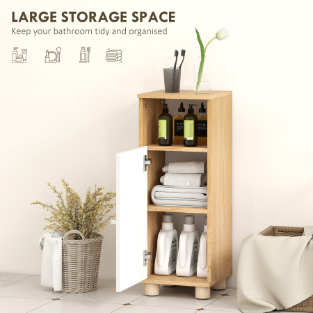  Dulap de Baie cu Dulapior cu 2 Rafturi si Compartiment Deschis, Alb si Lemn [3]