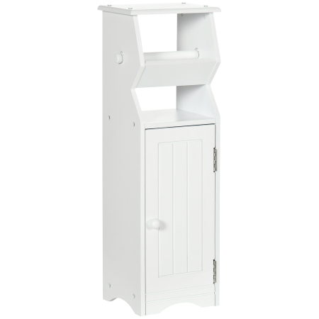 Mobilier pentru baie -  Dulap de Baie cu Economie de Spatiu din MDF Alb cu Compartiment pentru Hartia Igienica si Dulapior, 19x15x56 cm