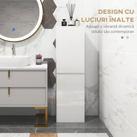 , Dulap de baie, cu Finisaj Lucios, Panou de PAL, 35x25x120 cm, Alb [3]