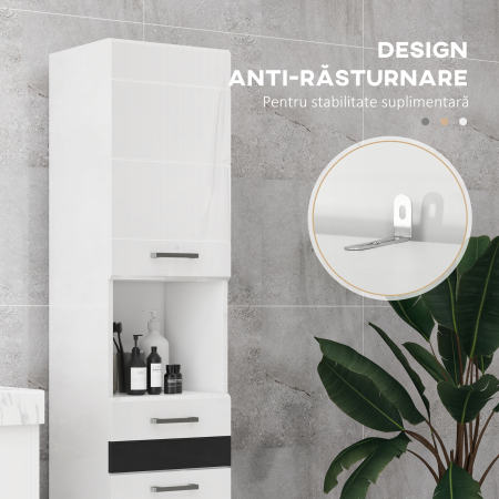 , Dulap de baie, cu Finisaj Lucios, Panou de PAL, 35x25x120 cm, Alb [6]