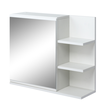 Mobilier pentru baie -  Dulap de Baie cu Oglinda de Perete, Dulapior Suspendat cu Usa, Oglinda si 3 Rafturi Laterale, 60x18x50 cm, Alb