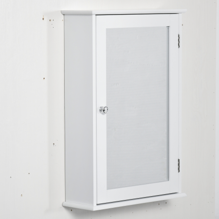 Baie -  Dulap de Baie cu Oglinda - Dulap cu Oglinda - Dulap pentru WC - 1 Usa, 2 Rafturi - MDF Alb si Sticla