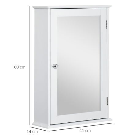  Dulap de Baie cu Oglinda - Dulap cu Oglinda - Dulap pentru WC - 1 Usa, 2 Rafturi - MDF Alb si Sticla [2]