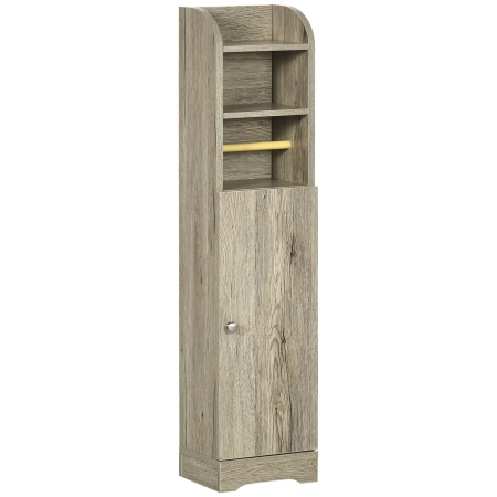 Mobilier pentru baie -  Dulap de Baie de Podea, Dulap de Baie Ingust cu Rafturi Reglabile si Suport pentru Role de Hartie, 23 x 18 x 100 cm, Gri