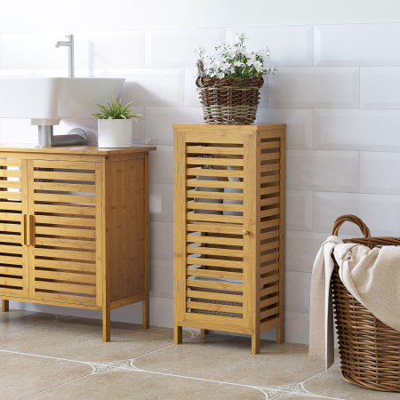  Dulap de Baie din Bambus cu Raft Interior Reglabil, 30x19,9x70 cm, Culoare Lemn [6]