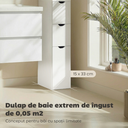  Dulap de Baie din Lemn cu Rafturi si Sertare, 15x33x136 cm, Lemn Natural [3]