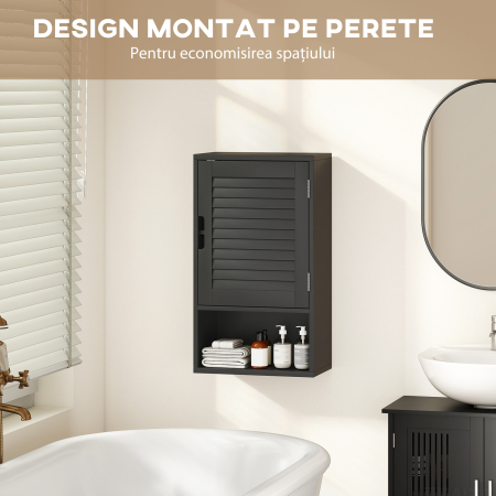  Dulap de Baie, Dulap Montat pe Perete cu Rafturi Regabile, 40 x 20 x 60 cm, Negru [5]