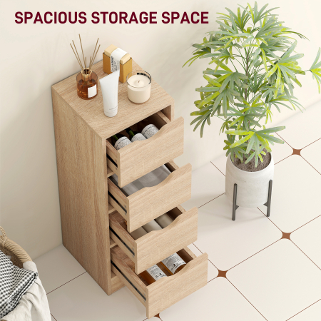  Dulap de Baie Economisitor de Spatiu cu 4 Sertare si Manere Sculptate Stil Nordico, 29x29x83 cm, Lemn Natural [3]
