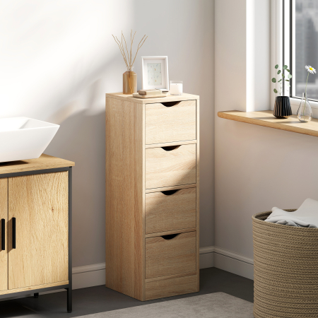  Dulap de Baie Economisitor de Spatiu cu 4 Sertare si Manere Sculptate Stil Nordico, 29x29x83 cm, Lemn Natural [1]