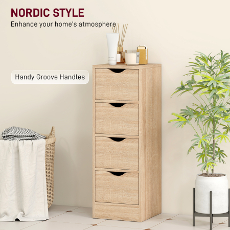 Dulap de Baie Economisitor de Spatiu cu 4 Sertare si Manere Sculptate Stil Nordico, 29x29x83 cm, Lemn Natural [5]