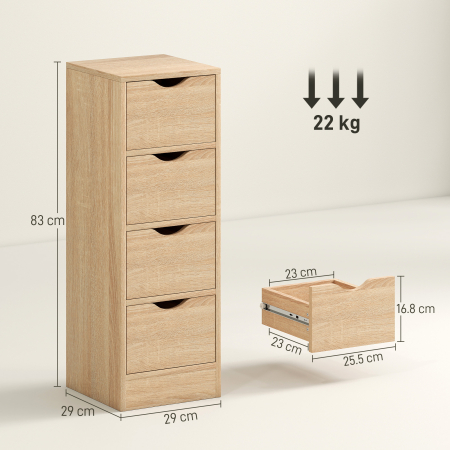  Dulap de Baie Economisitor de Spatiu cu 4 Sertare si Manere Sculptate Stil Nordico, 29x29x83 cm, Lemn Natural [2]