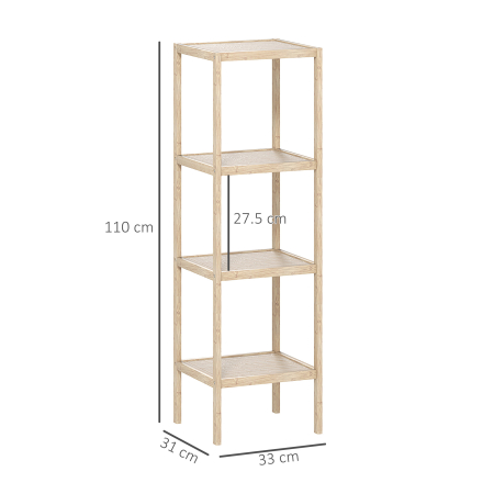  Dulap de Baie Modern cu 4 Rafturi Anti-Rasturnare, Dulap de Baie din Bambus si Lemn, 33x31x110 cm, Lemn Natural [2]