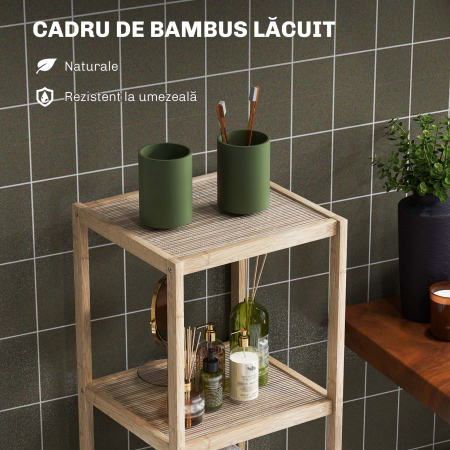  Dulap de Baie Modern cu 4 Rafturi Anti-Rasturnare, Dulap de Baie din Bambus si Lemn, 33x31x110 cm, Lemn Natural [4]