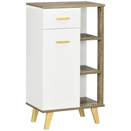 Mobilier pentru baie -  Dulap de baie modern cu dulap, sertar si rafturi din lemn, dulap multifunctional cu baza inaltata, 50x30x89cm, alb